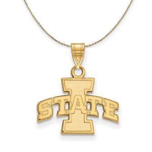 14k Yellow Gold Iowa State Small 'I STATE' Necklace - 22 Inch